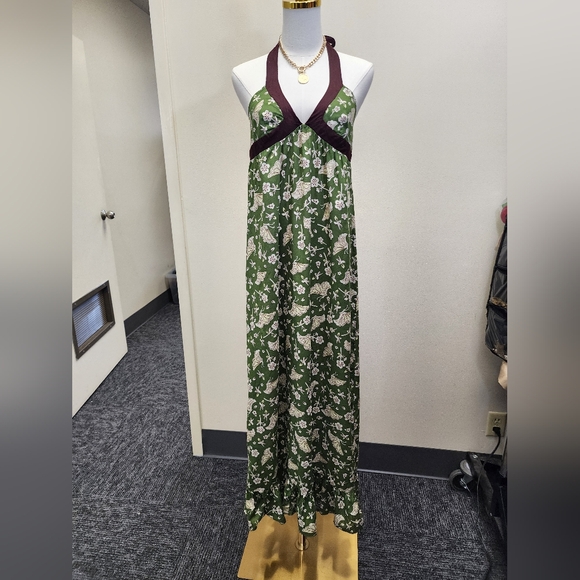Mossimo Supply Co. Dresses & Skirts - Mossimo Supply Co. Green Floral Halter Maxi Dress Empire Waist Size Small